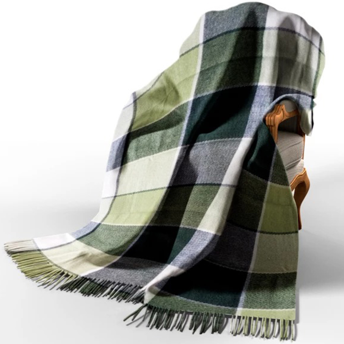 Ельф теплий шерстяний плед у клітину-green-140 см x 200 см