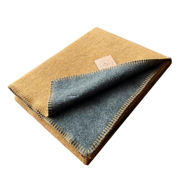 Плед мериносовий гірчично-сірий