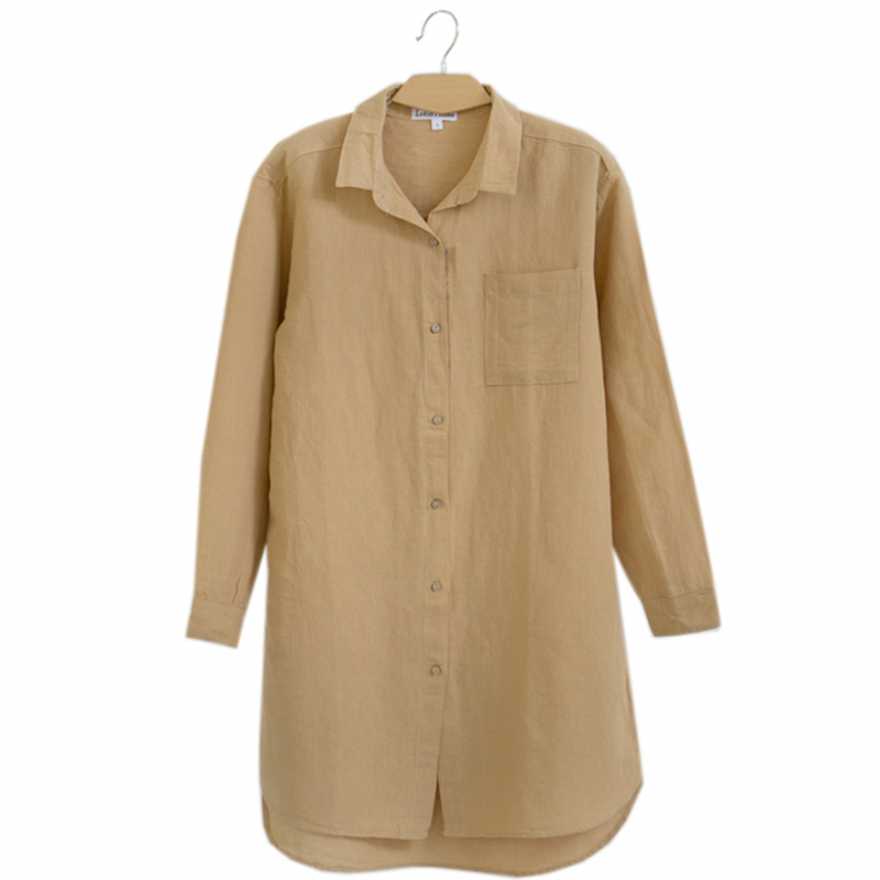 Брума Bruma подовжена сорочка домашня з льону та бавовни-mustard-S