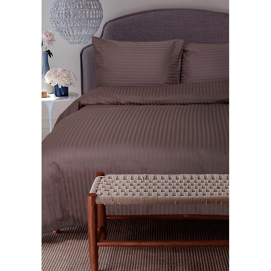 Лотус страйп сатин комплект постільної білизни-brown-Полуторний