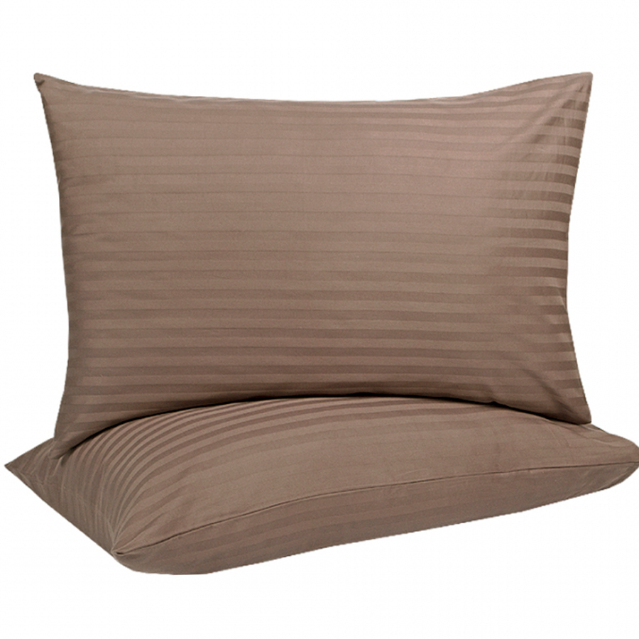 Лотус страйп сатин наволочка 50х70 см-brown