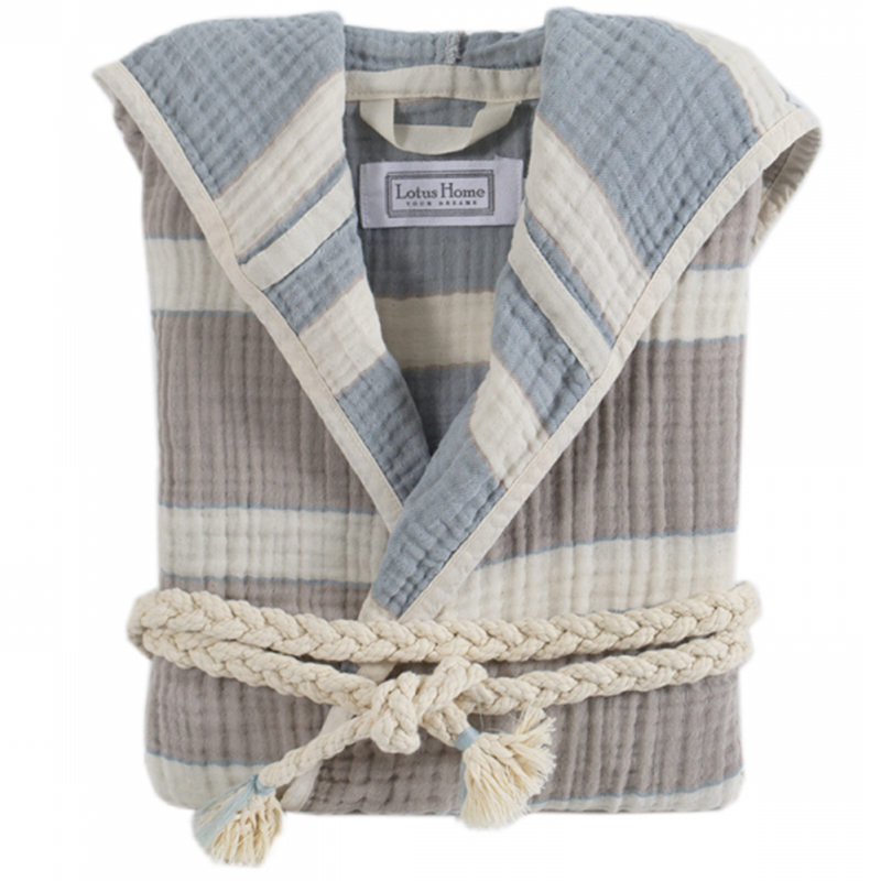 Мілана халат мусліновий бавовна 100% бежево-синій