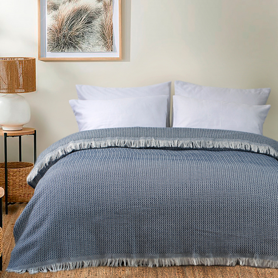 Retimna покривало на ліжко напівбавовна 220х240 см-blue